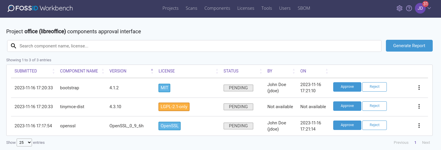 Component Approval