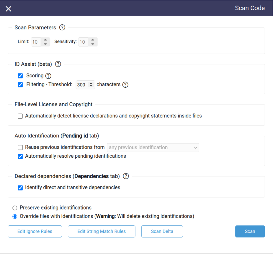 Scan options