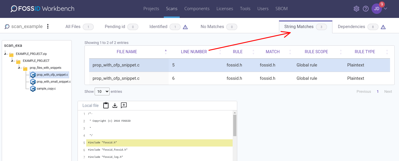 String matching results