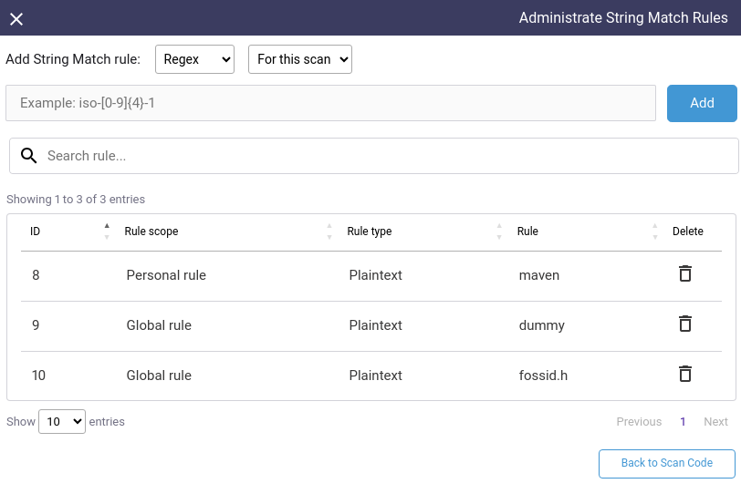 String matching rules administration